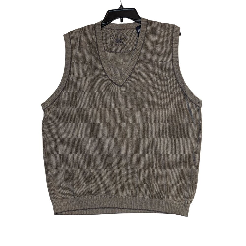 Cutter & Buck Mens Brown V-Neck Sweater Vest L 60% Cotton 40% Rayon Casual